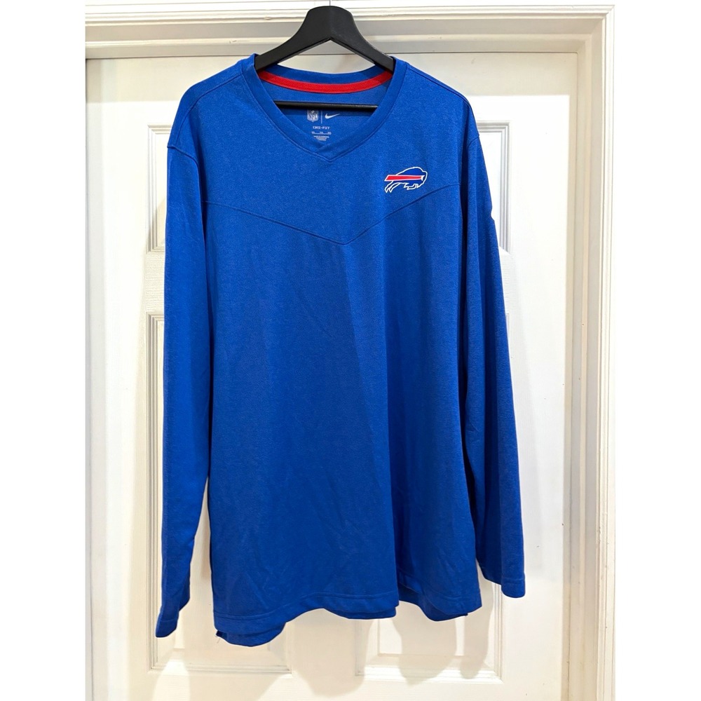 Nike Buffalo Bills NFL Dri-FIT Long Sleeve V-Neck Shirt Blue Size XXL